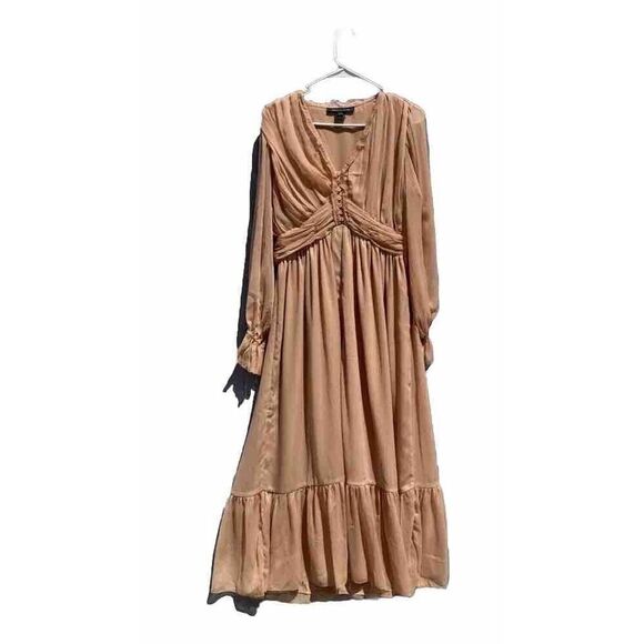 French Connection Womens Alta Pleated Long Sleeve Dress in Clay Nude Size 10 PIC - Picture 1 of 16